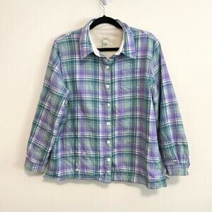 L.L. Bean Women's Fleece-Lined Flannel Shirt Snap-Front Plaid Size L Pet